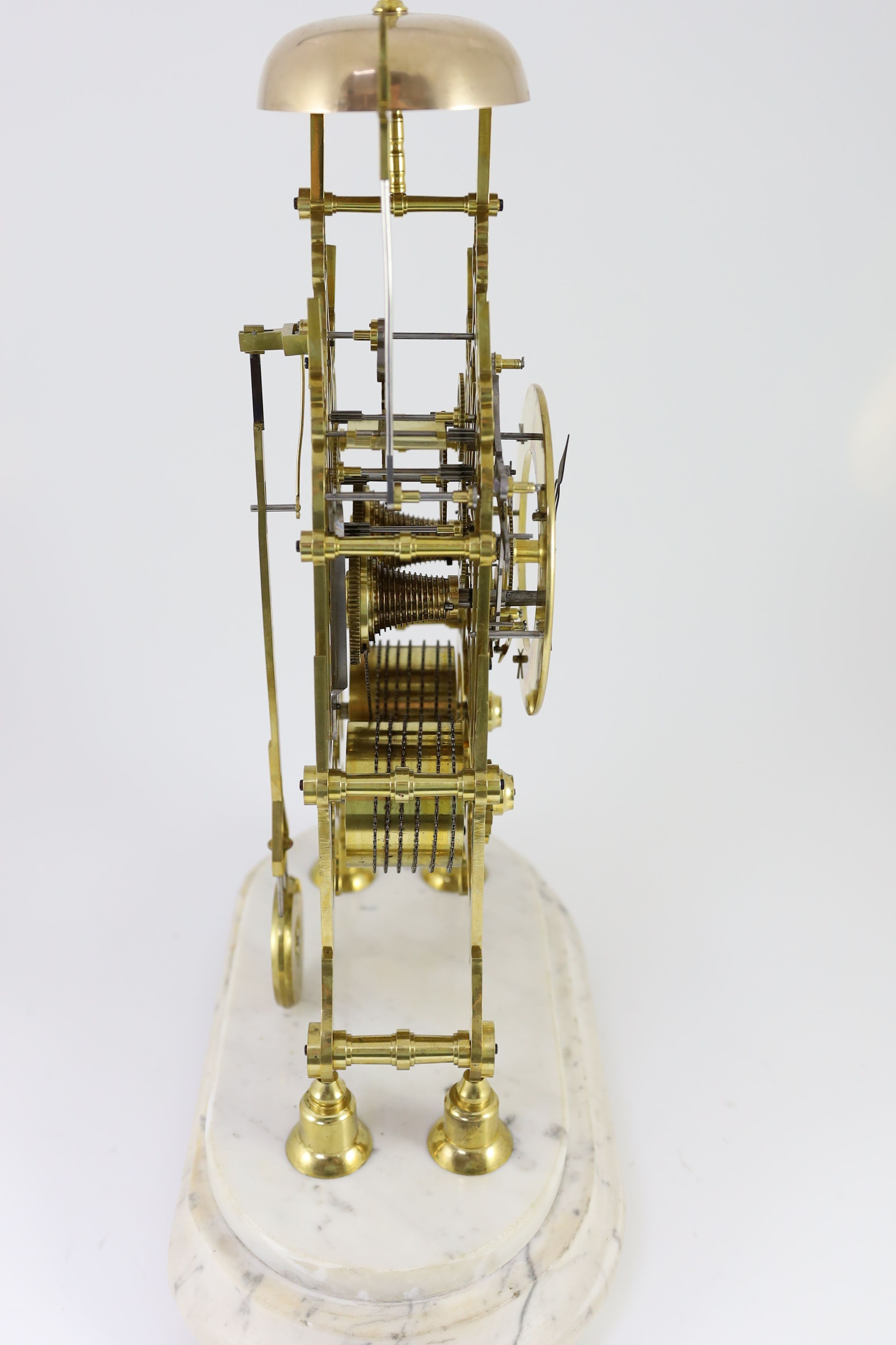 W. Poulton of Lancaster. A mid 19th century brass 'Cathedral' skeleton clock, width 35cm depth 18cm height overall 53cm